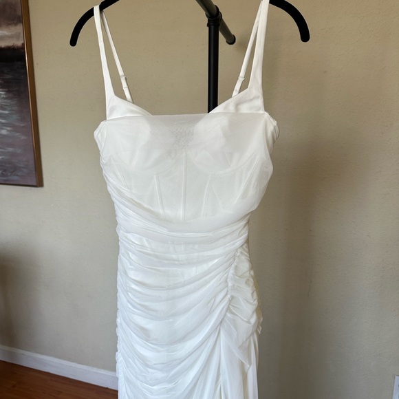 HOUSE OF CB Lini White Mesh Maxi Dress white ruched size S D-DD Plus cup NWOT - Picture 11 of 13